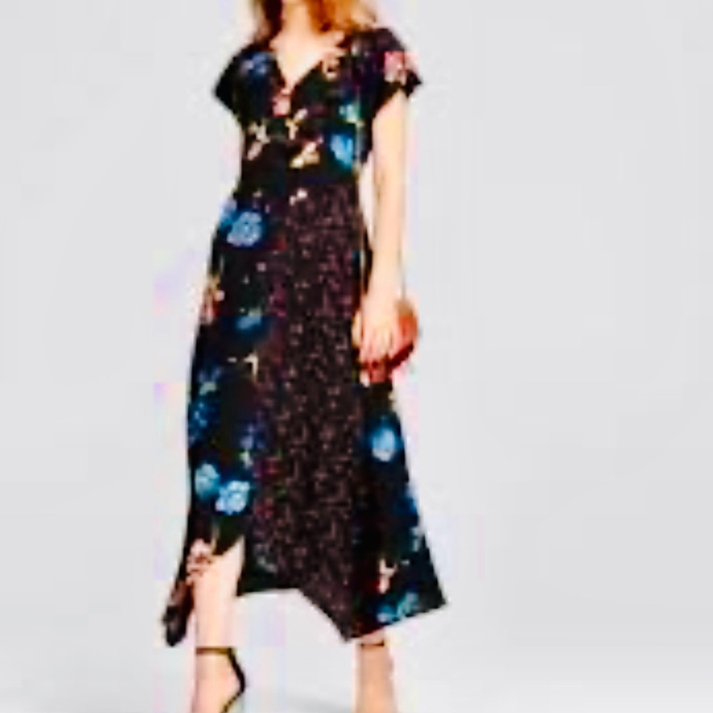 Xhilaration Black and Blue Floral High Low Dress